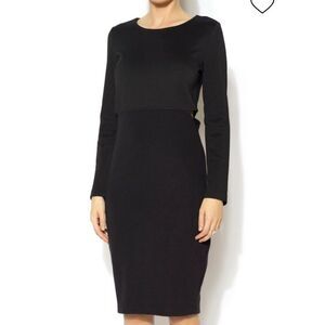 Isabel Lu waist cutout dress size small rib knit minimalist classic preppy black